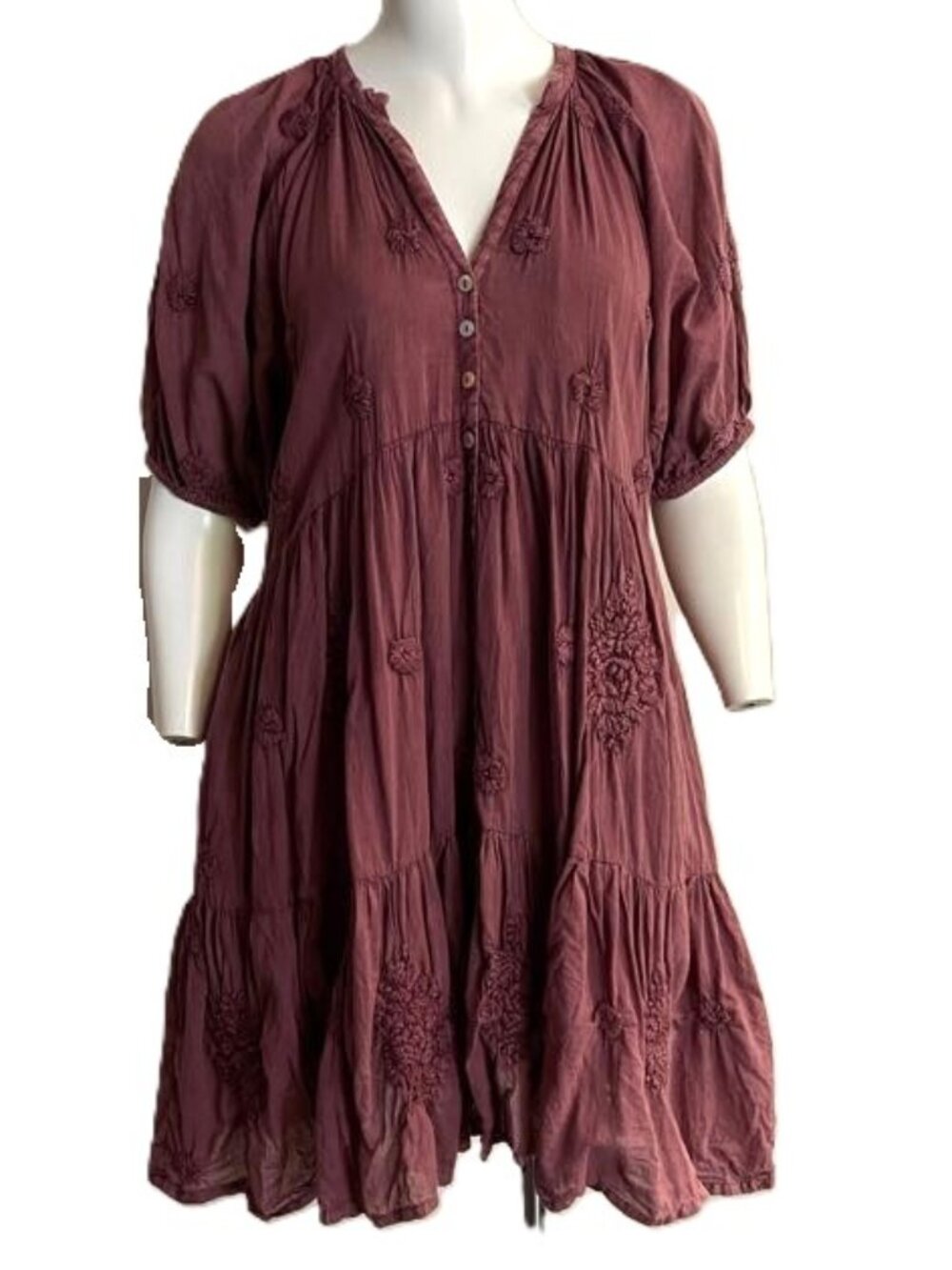 Kyla Seo Dress Women Small Posie Boho Embroidered Cotton Tiered Peasant Hippie